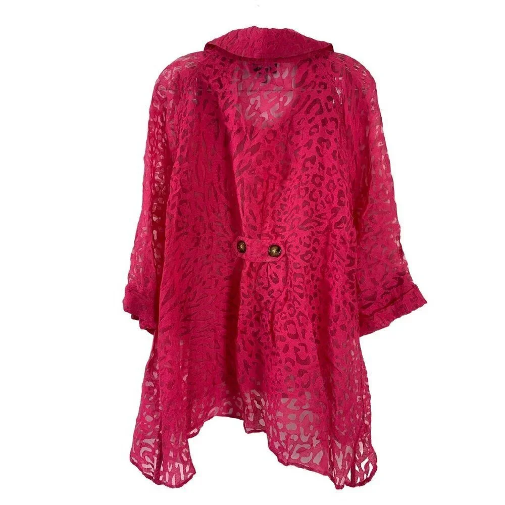 Katherine's Women's Hot Pink  Lace Cardigan - Picture 2 of 6